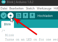 Abb. 7 - Quelltext auf Arduino hochladen - Quelle: Hochschule Schmalkalden / Fakultät Informatik